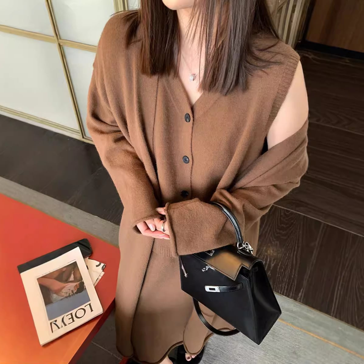 【set】ベスト×ロング丈ニットカーデ×スカートセット　M26248