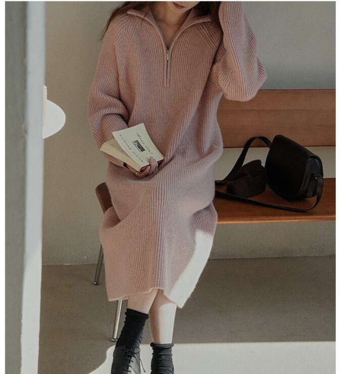 【dress】ファスナーニットワンピース　M19026