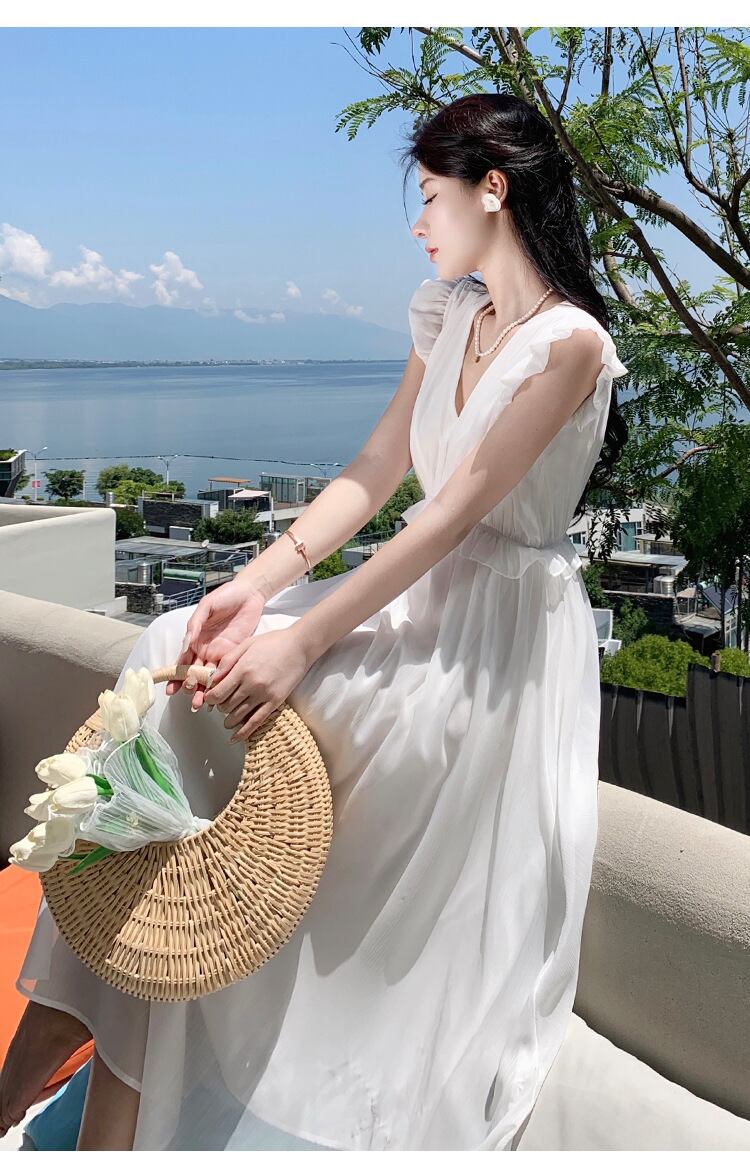 【dress】ギャザー海旅行ワンピース G20066