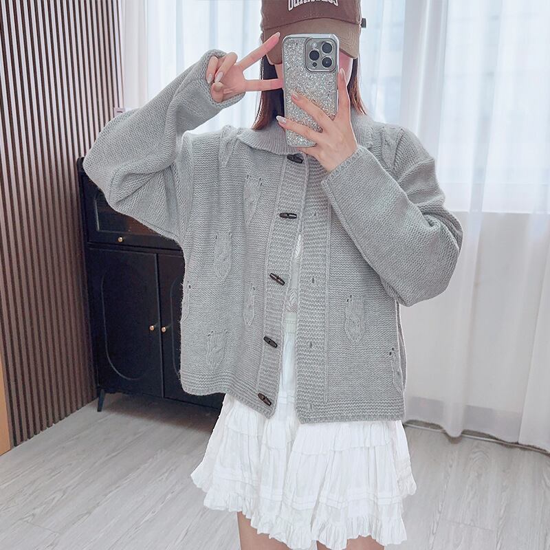 【outer】折り襟ニットカーデ　M27299