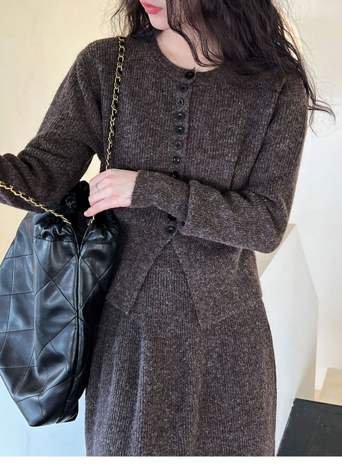 【set】ニットカーデ×ロングスカートセット　M25604