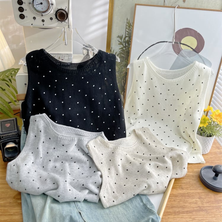 【tops】ノースリーブドット柄トップス　M24555