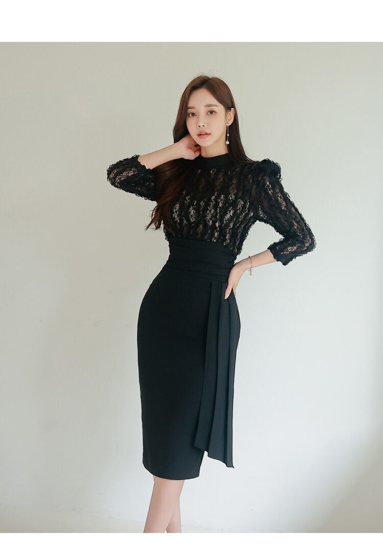 【dress】OL通勤7分袖レースワンピース G19623