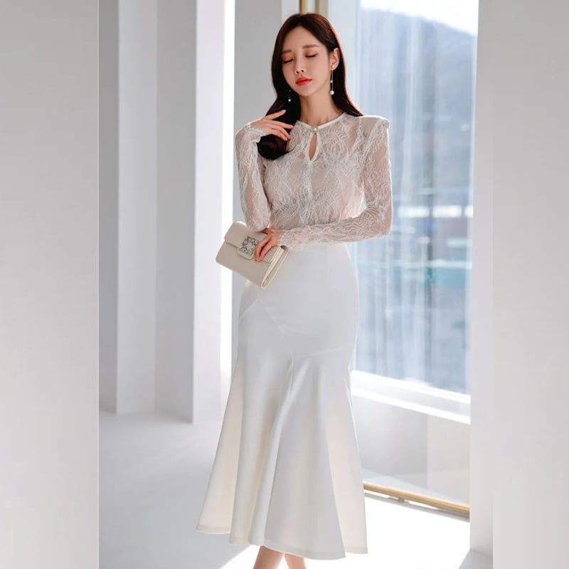 【dress】レース切り替えワンピース　M27301