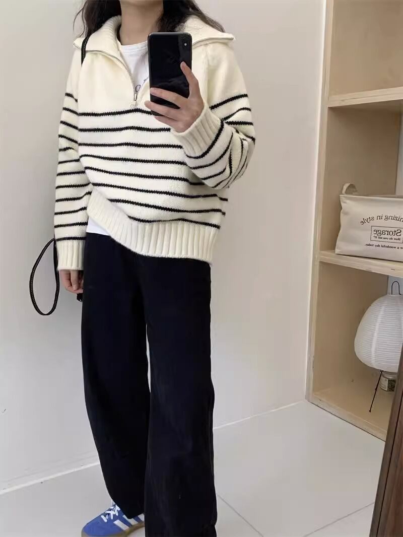 【tops】ボーダー柄ニットセーター　M27250