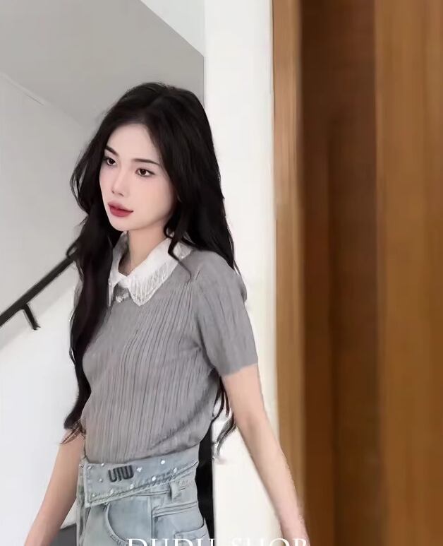 【tops】レース切り替えニットTシャツG20277