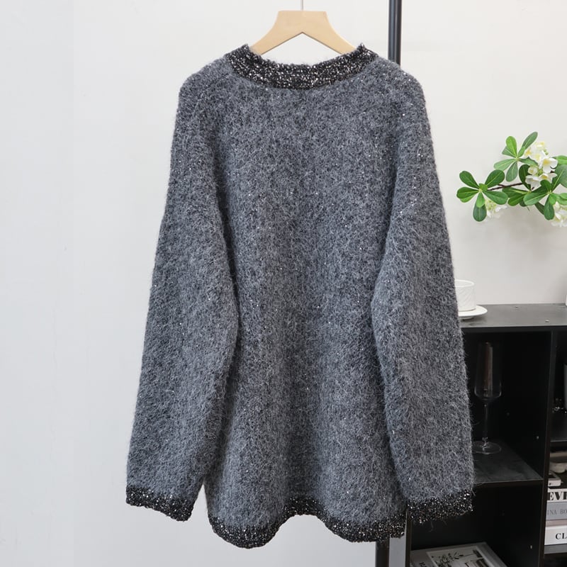 【tops】スパンコール付きニットトップス Q7435
