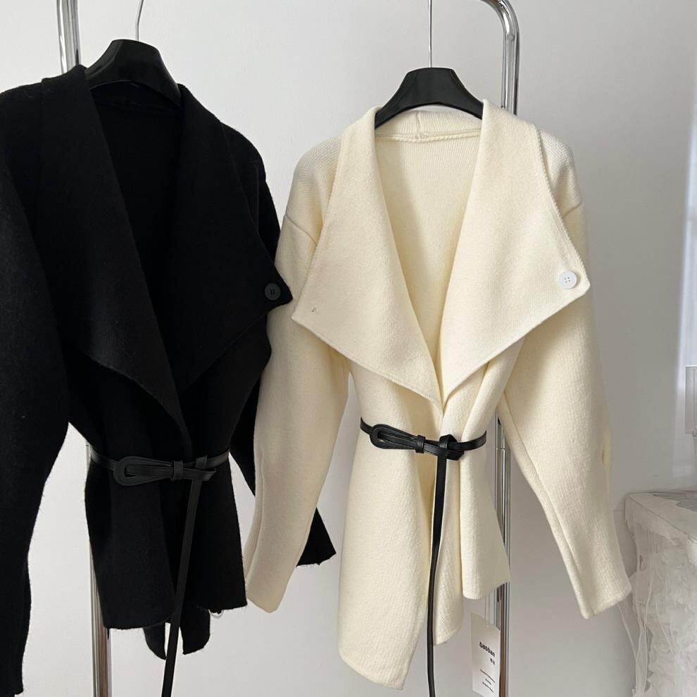 【outer】折り襟ニットコートベルト付き　M27724