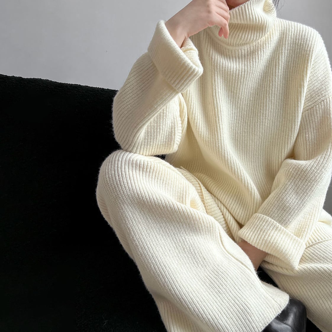【set】ハイネックニットトップス×ワイドパンツセット　N2913