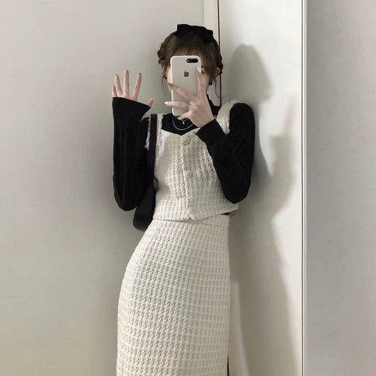 【set】好感度UP!気質満点スウィートトップス+ベスト+スカートオシャレ3点セット G2821