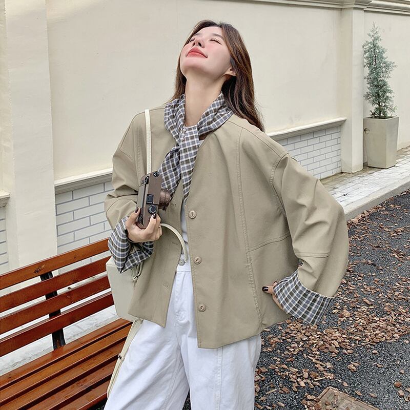 【outer】チェック柄ドッキングコート Q8224
