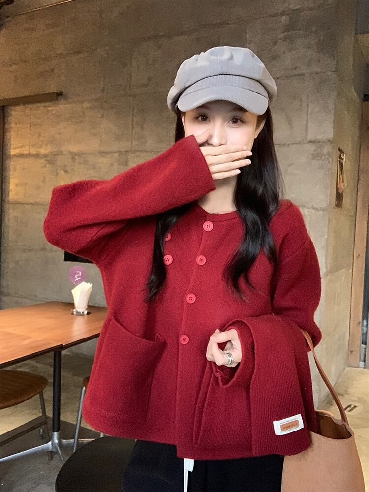 【outer】ニットカーデマフラー付き　M27737