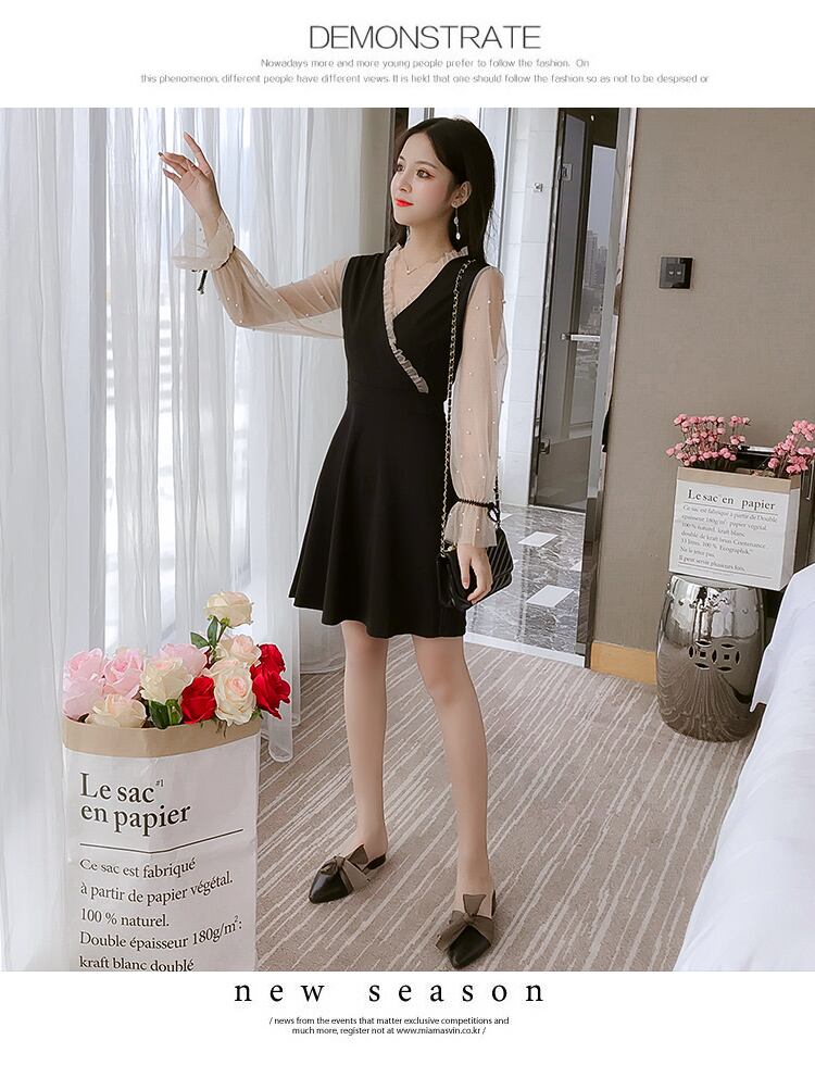 【dress】エレガント気質満点シンプル シフォン秋着痩せワンピース G1729