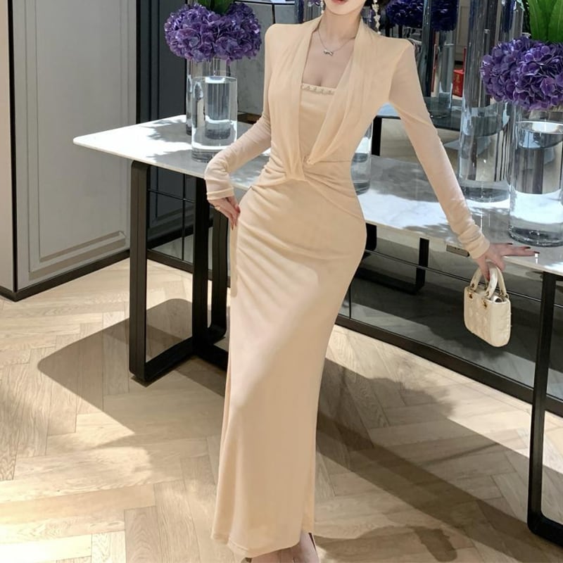 【dress】クロスデザインロングワンピース Q8176