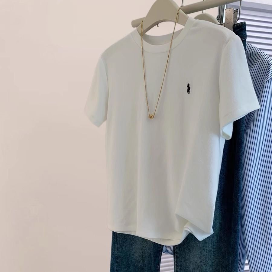 【tops】2色ラウンドネック半袖TシャツF7895