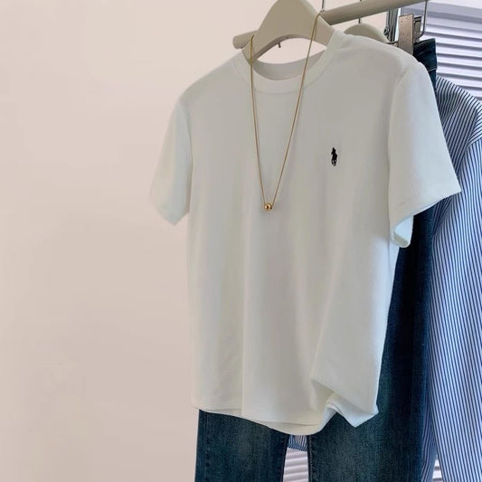 【tops】2色ラウンドネック半袖TシャツF7895