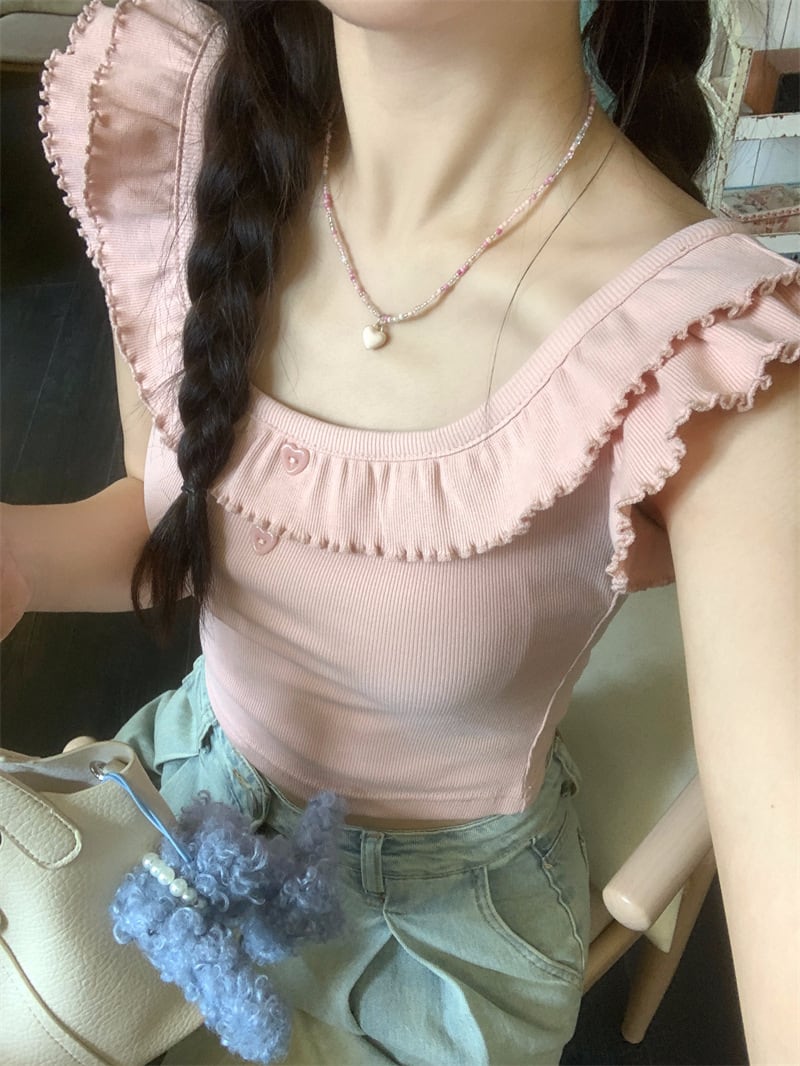 【tops】ギャザーフリルTシャツ　M25238
