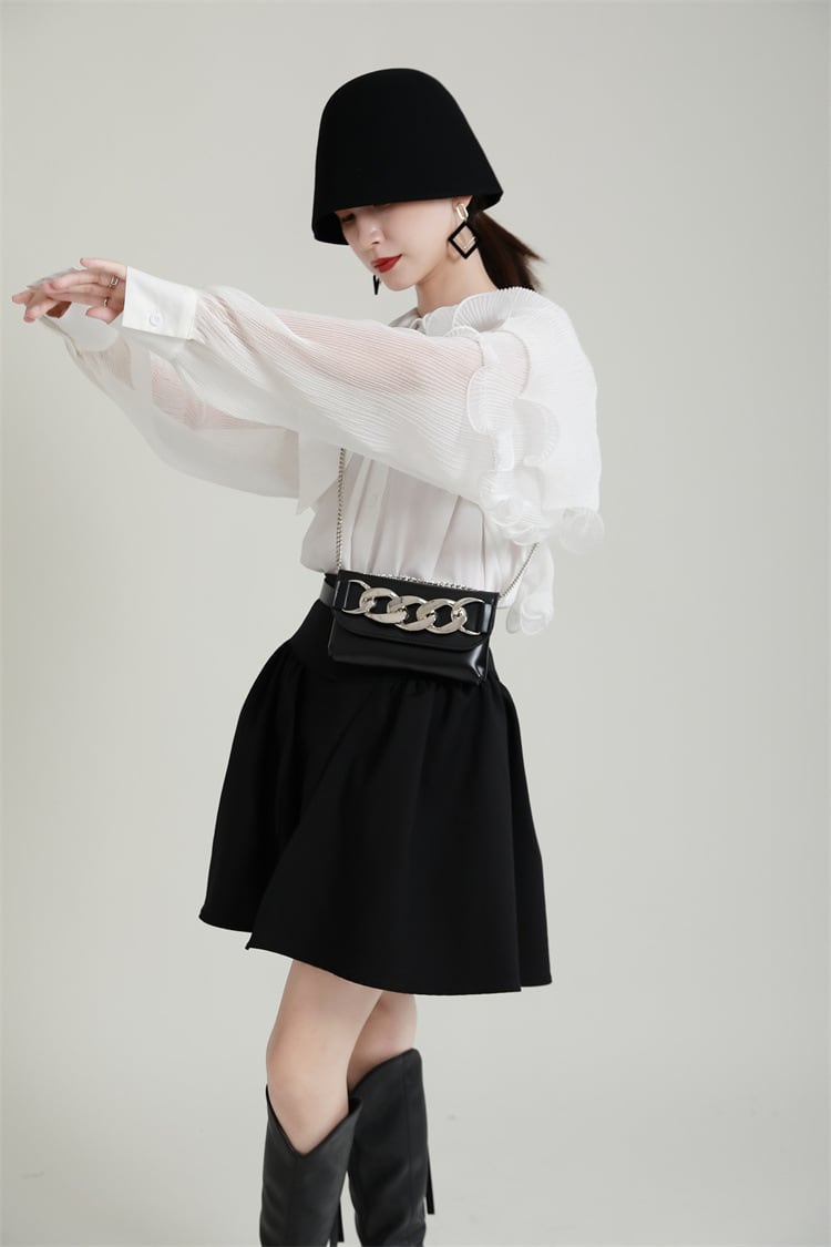 【tops】フリル不規則 イレギュラーシャツブラウス　M29334