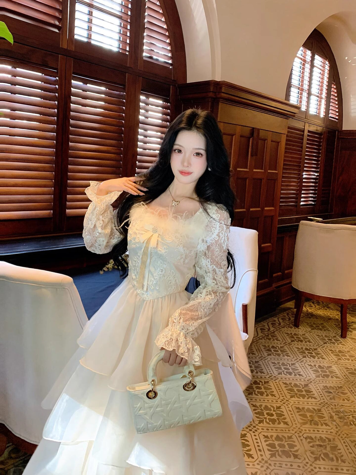 【dress】ファードッキングレースワンピース Q7600