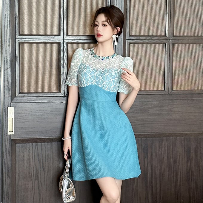 【dress】レース切り替えワンピース　M24878