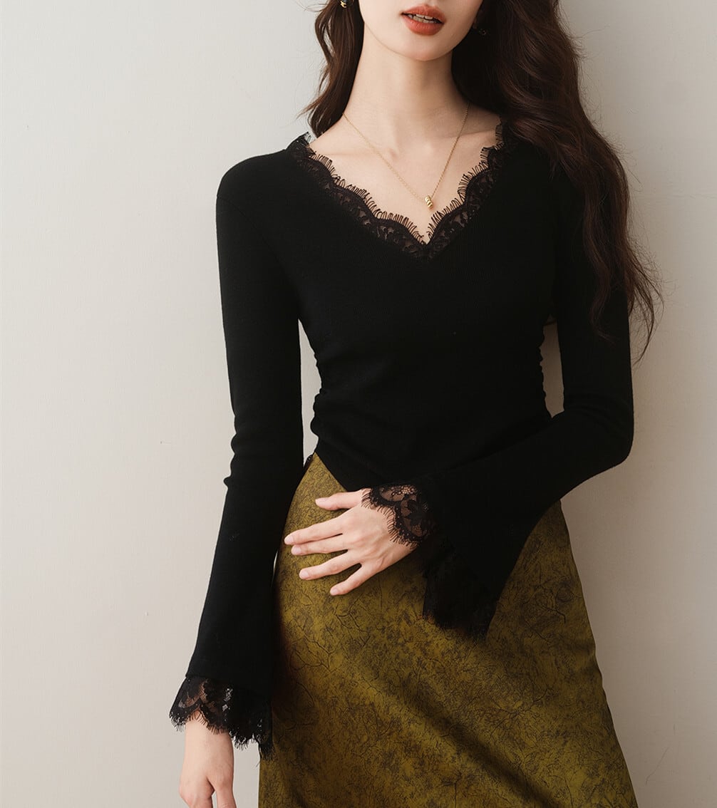 【tops】レースドッキングニットトップス N3427