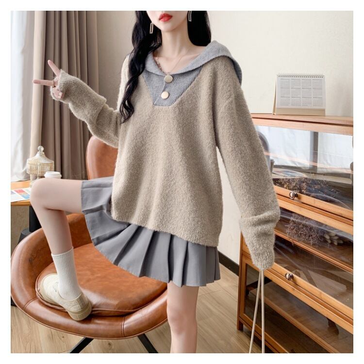 【tops】配色ニットセーター　M18490