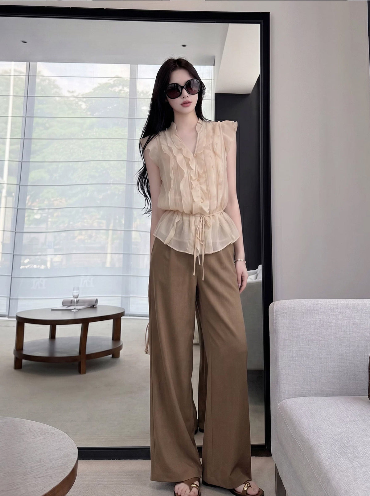 【tops】ノースリーブギャザーフリルトップス Q8746