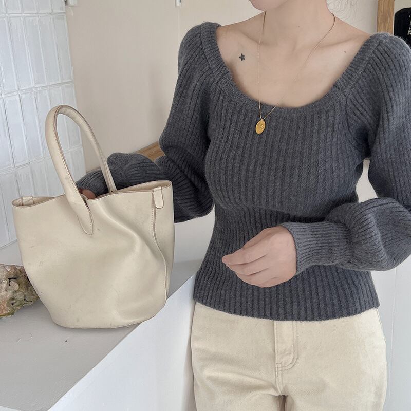 【tops】パフスリーブニットトップス　M18836