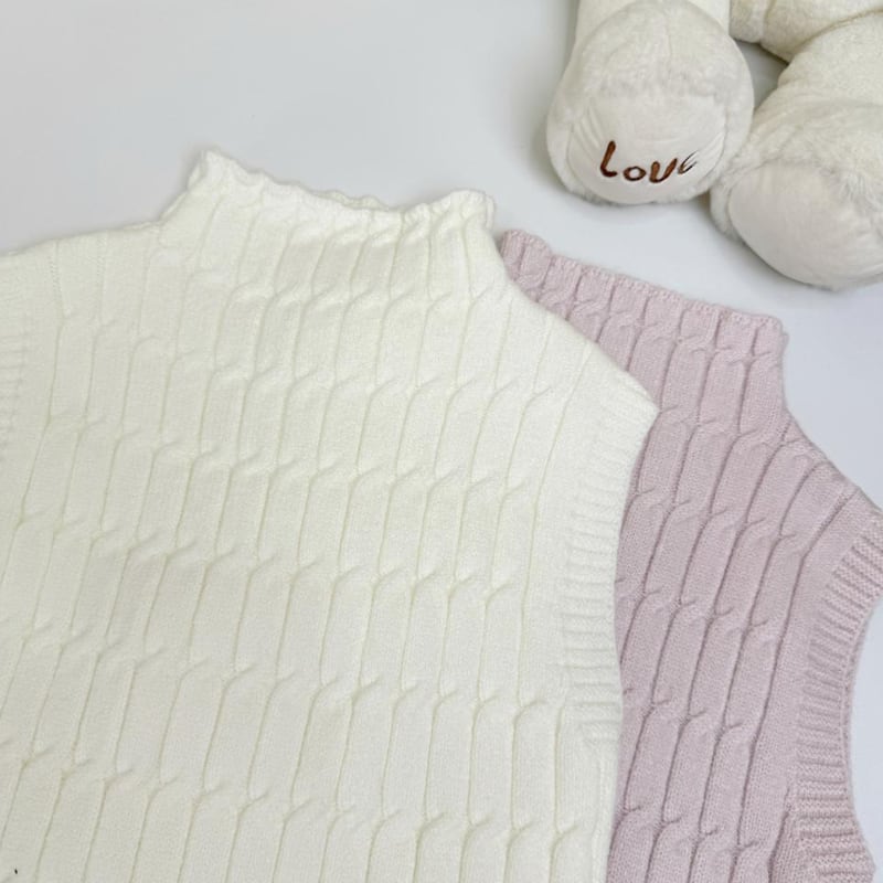 【tops】ハイネックノースリーブニットトップス Q7619