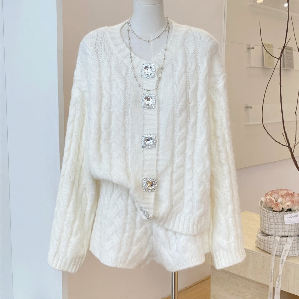 【set】ビジューボタンカーディガン×ショートパンツセット　N3395