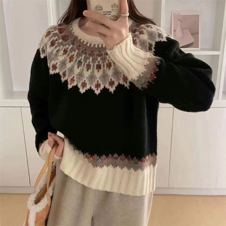 【tops】ジャカードニットセーター　M27138