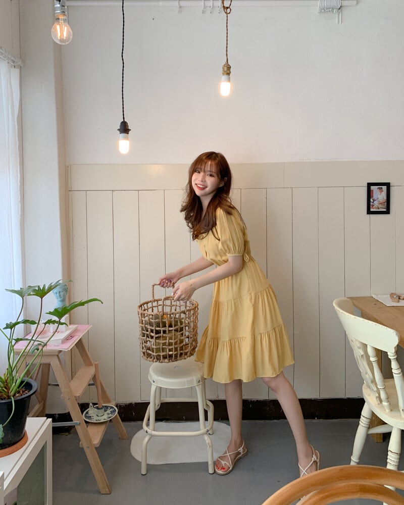 【dress】美人度アップ!気質満点スクエアネックスウィート着痩せワンピース