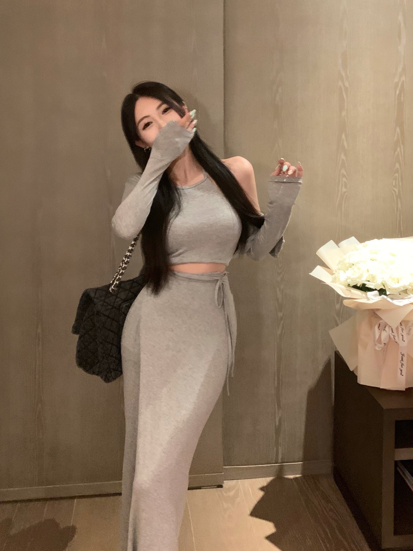 【set】カーディガン+キャミソール+スカート3点セットG21668