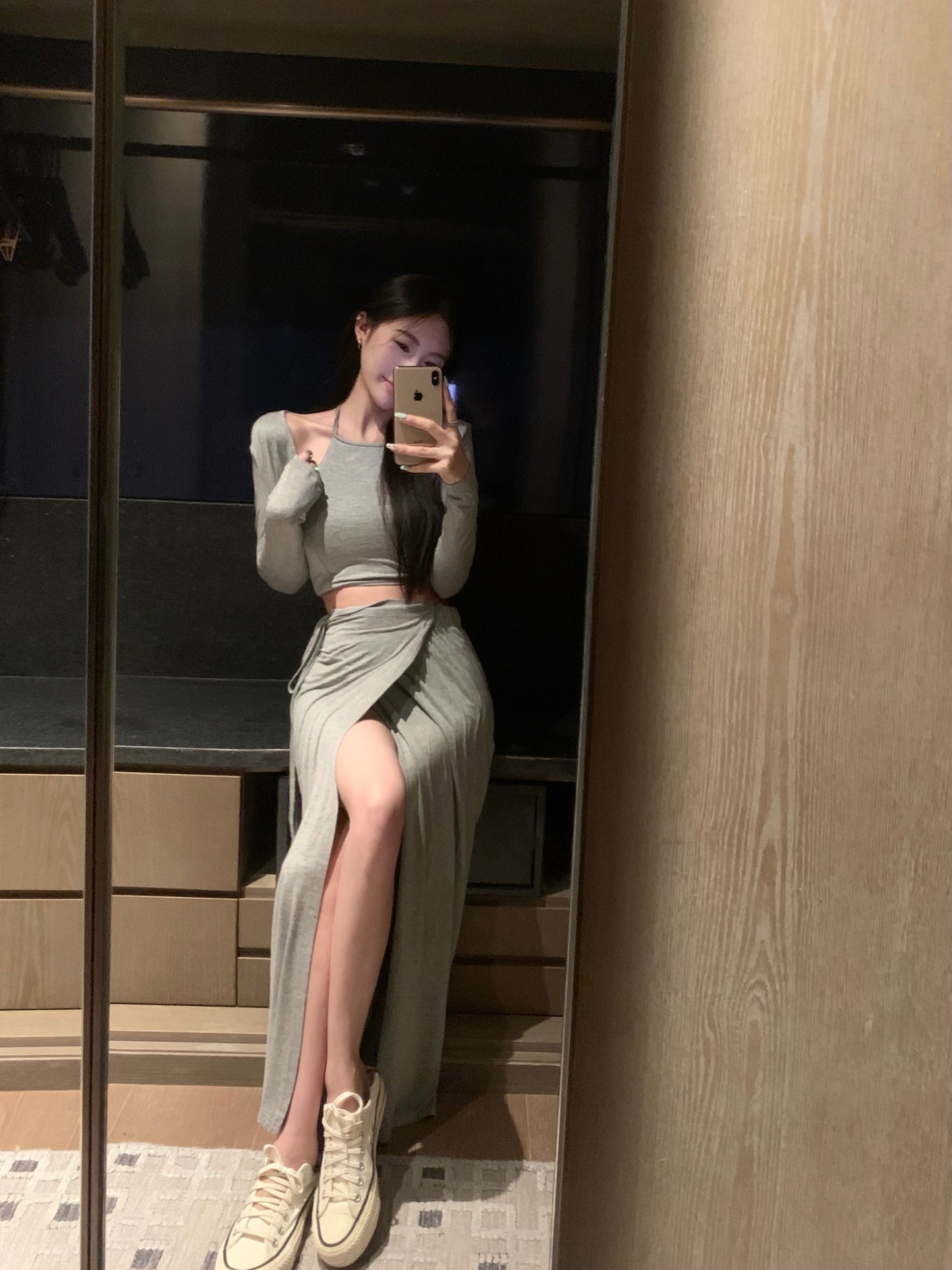 【set】カーディガン+キャミソール+スカート3点セットG21668