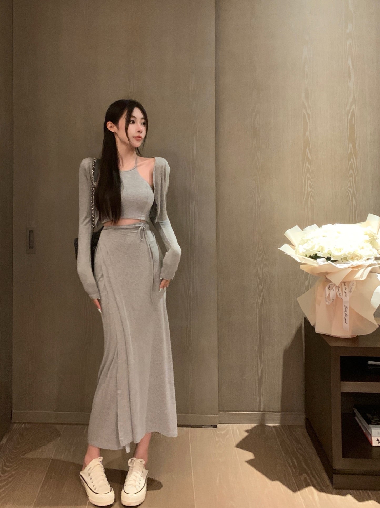 【set】カーディガン+キャミソール+スカート3点セットG21668