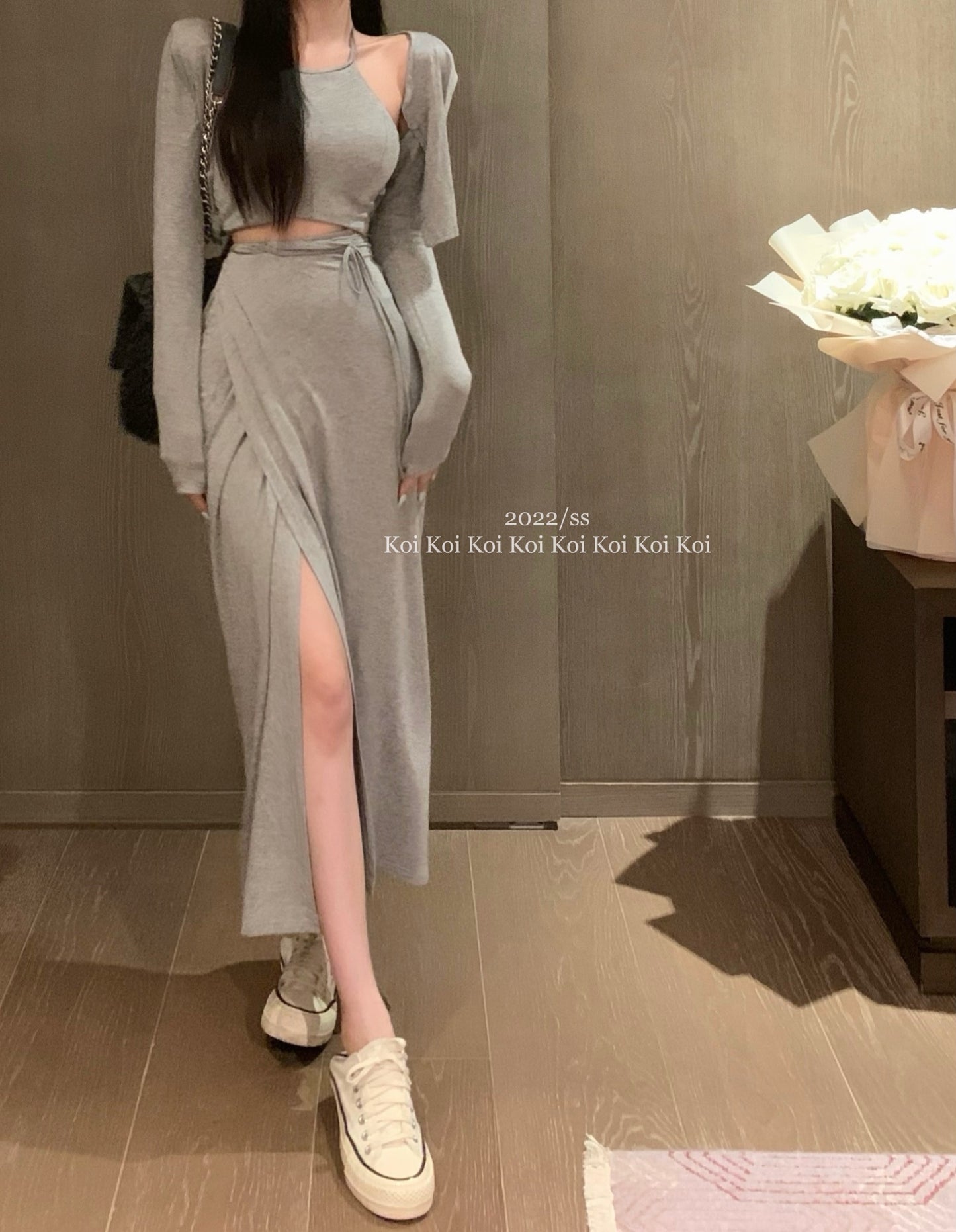 【set】カーディガン+キャミソール+スカート3点セットG21668