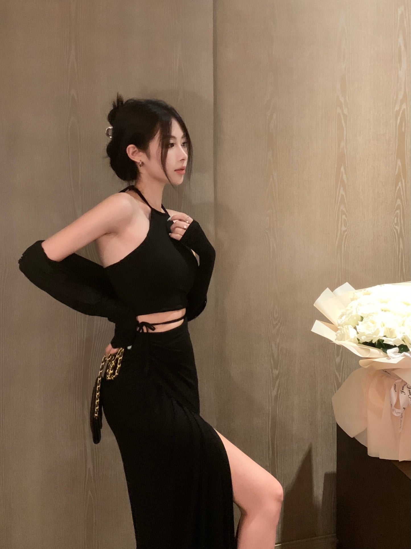 【set】カーディガン+キャミソール+スカート3点セットG21668