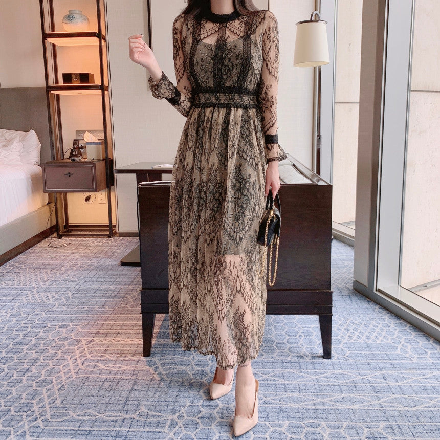 【dress】スタンドネック長袖レースワンピースG21725