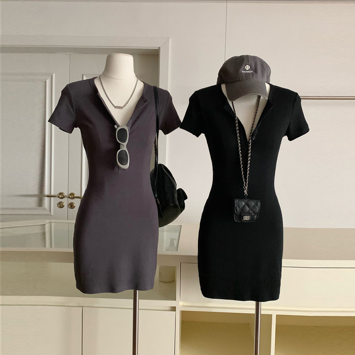 【dress】VネックタイトニットワンピースG21730