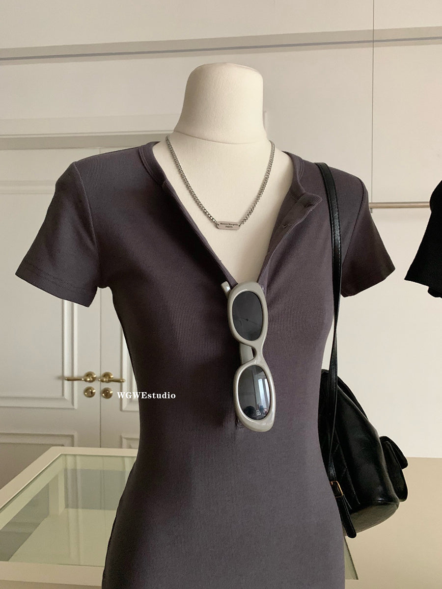 【dress】VネックタイトニットワンピースG21730