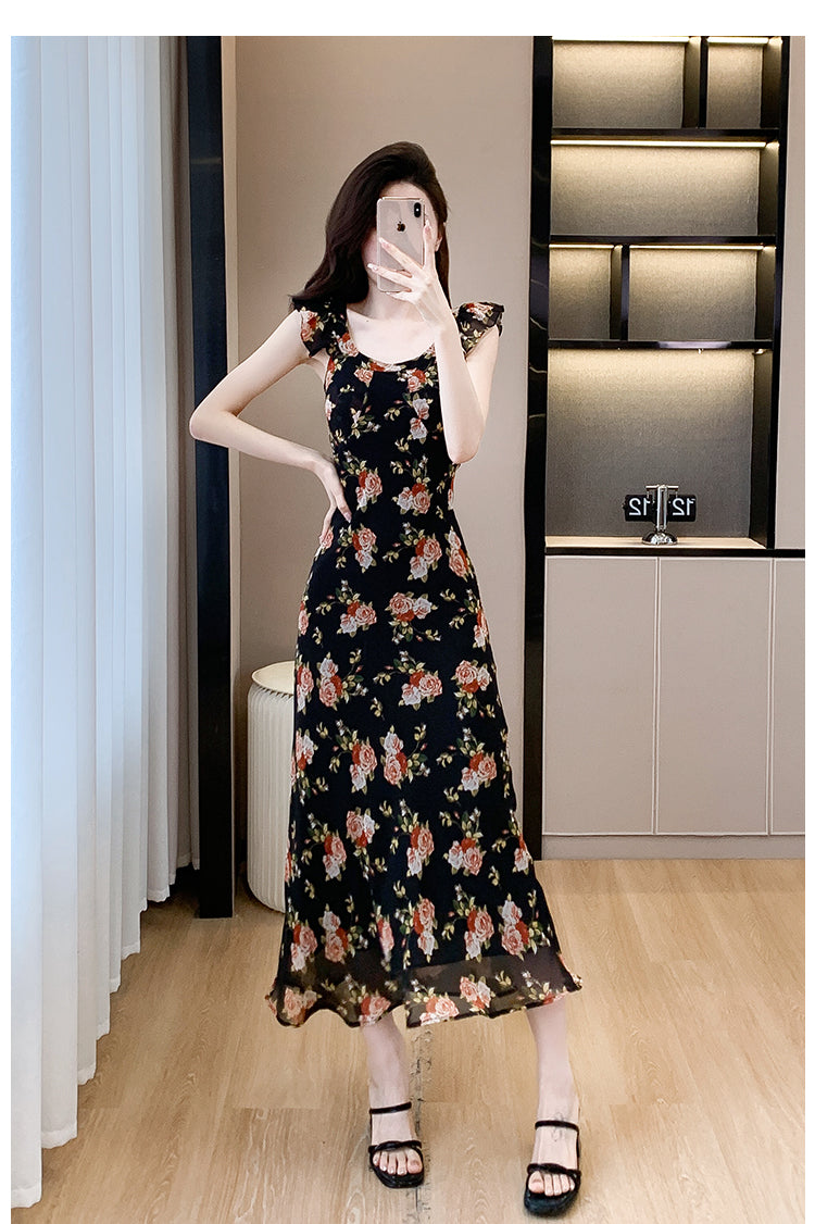 【dress】フレンチスリーブ花柄ワンピースG21734