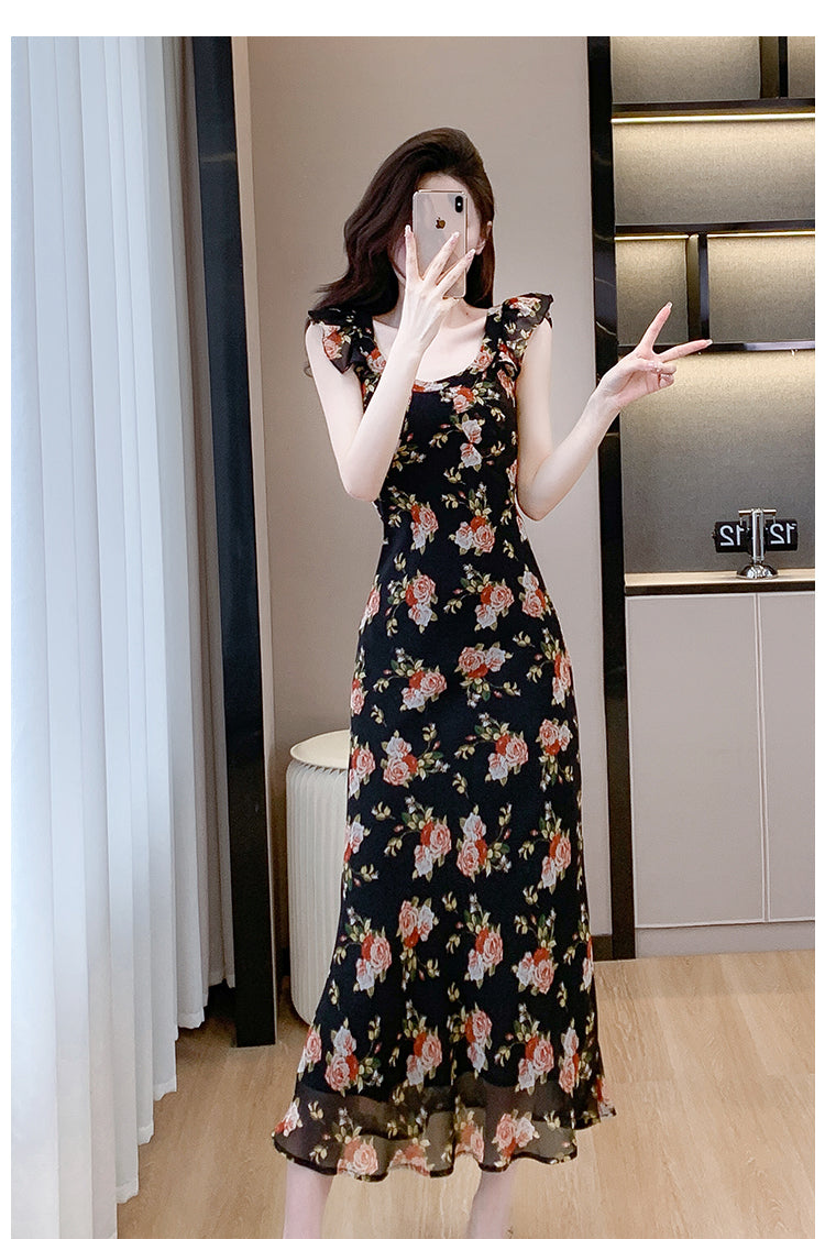 【dress】フレンチスリーブ花柄ワンピースG21734