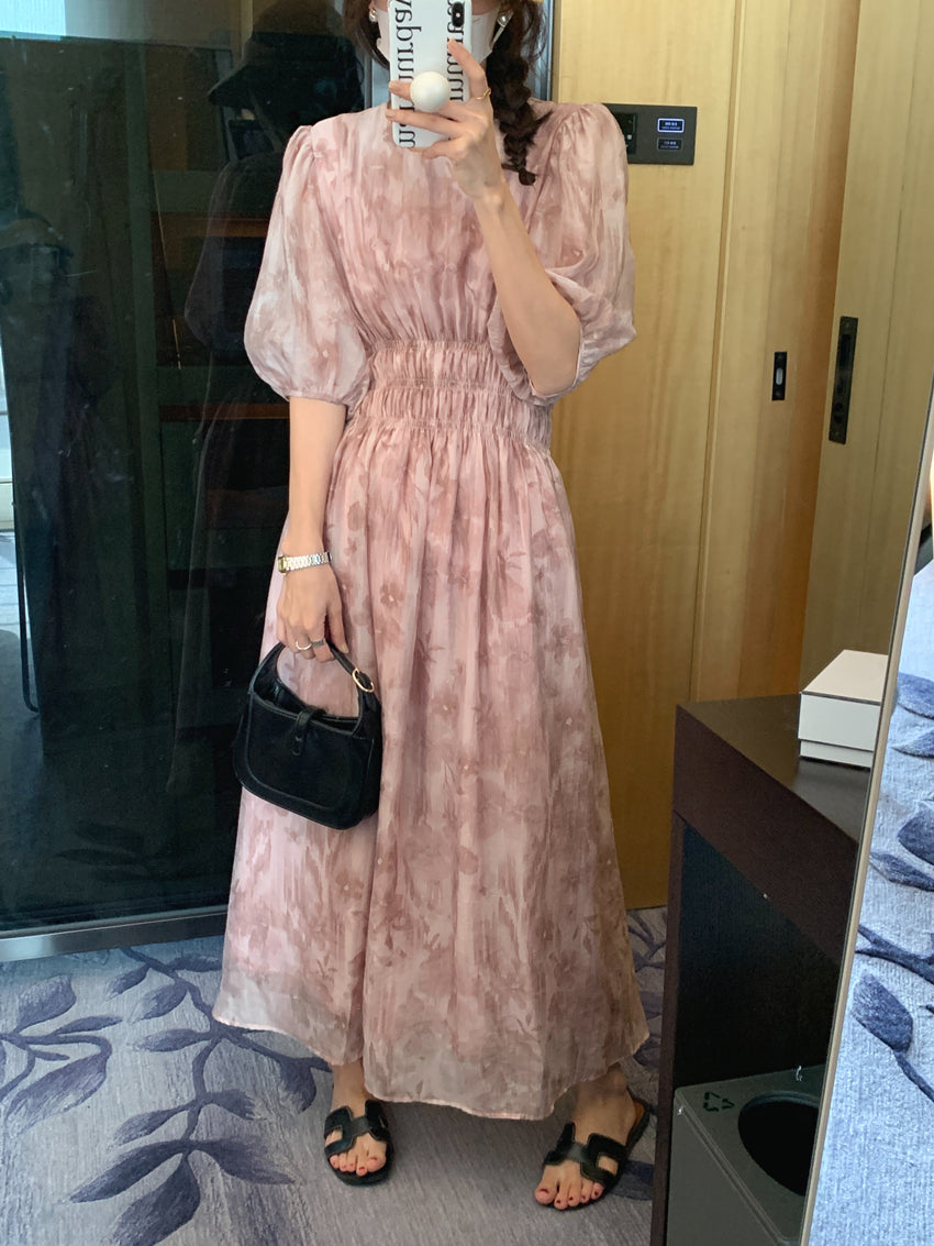 【dress】パフスリーブ花柄ワンピースG21847