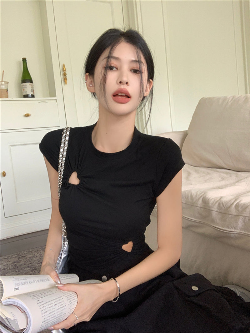【tops】ラウンドネックハート柄TシャツG22063