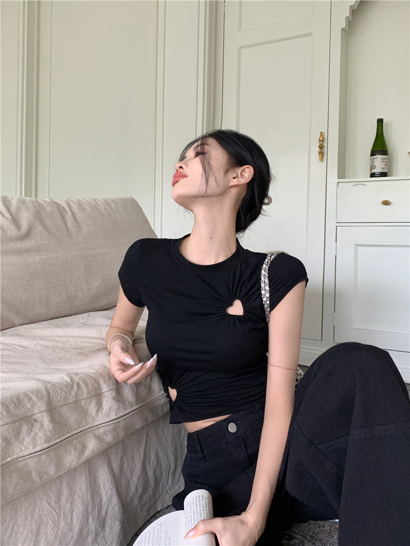 【tops】ラウンドネックハート柄TシャツG22063