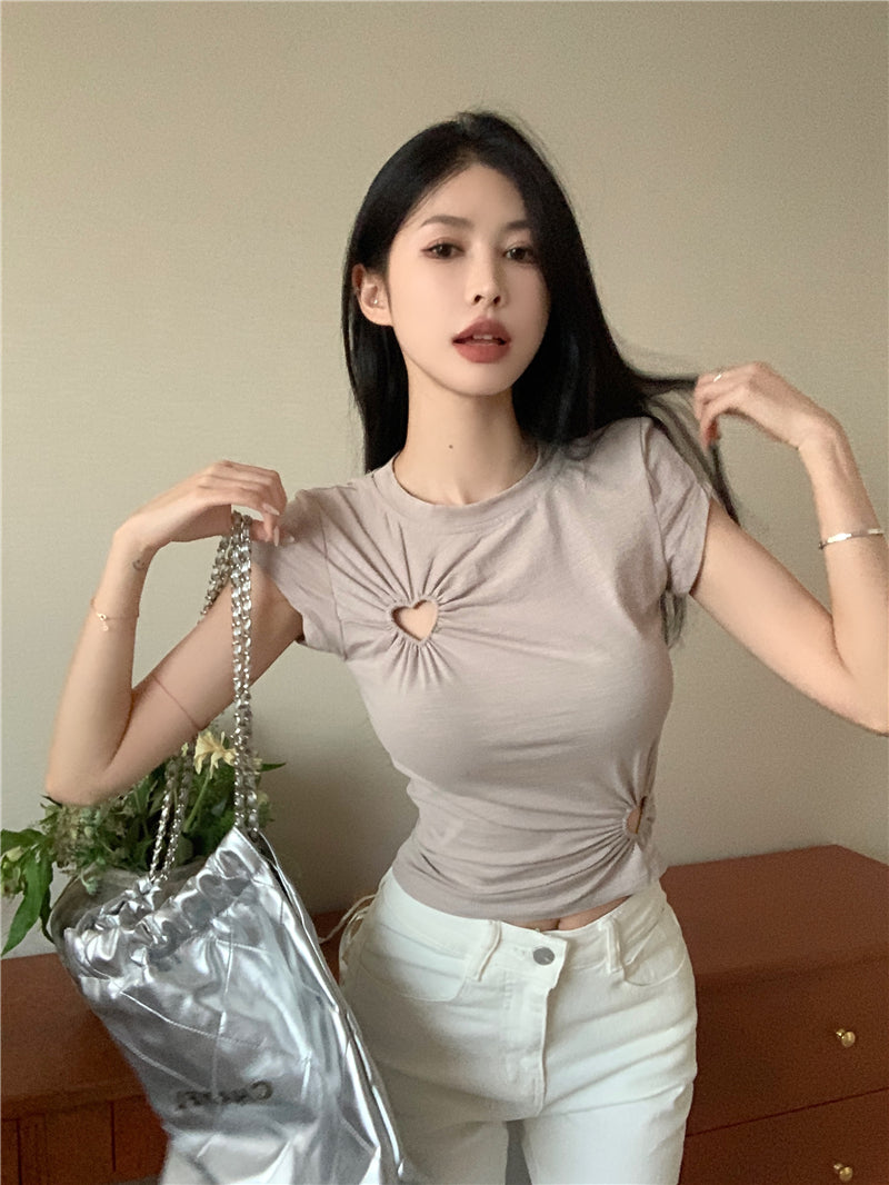【tops】ラウンドネックハート柄TシャツG22063