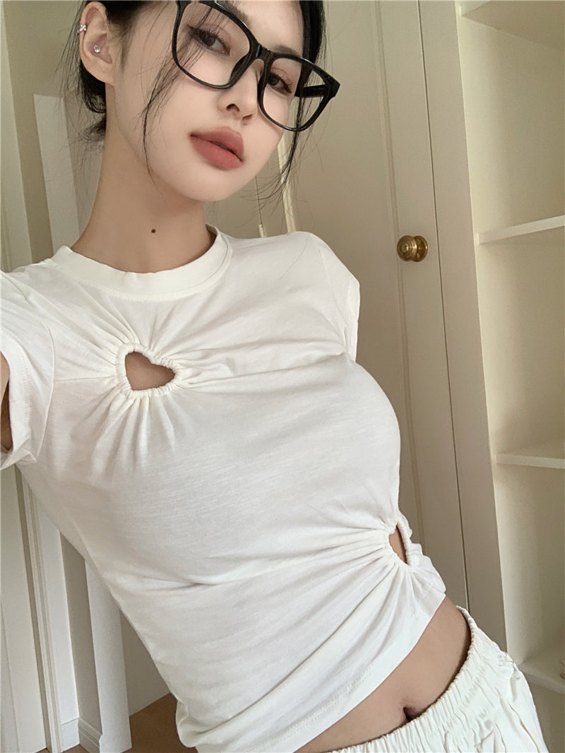 【tops】ラウンドネックハート柄TシャツG22063