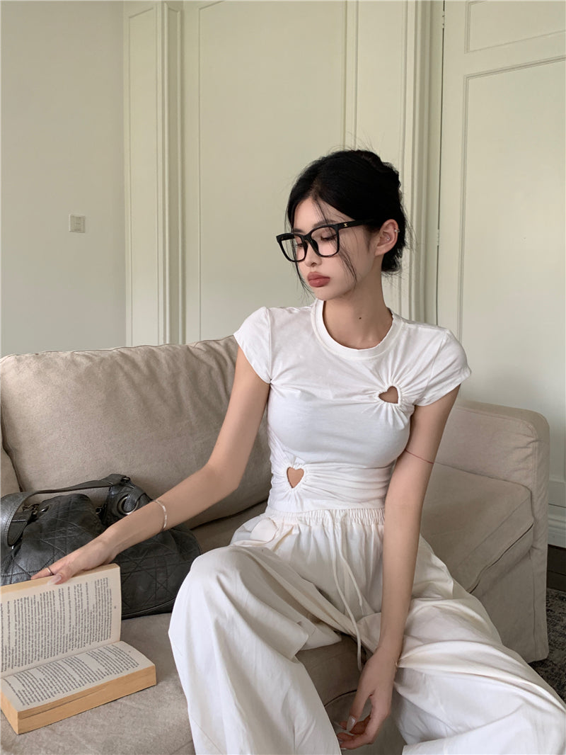 【tops】ラウンドネックハート柄TシャツG22063
