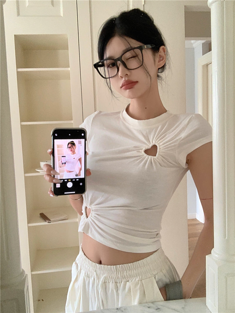 【tops】ラウンドネックハート柄TシャツG22063