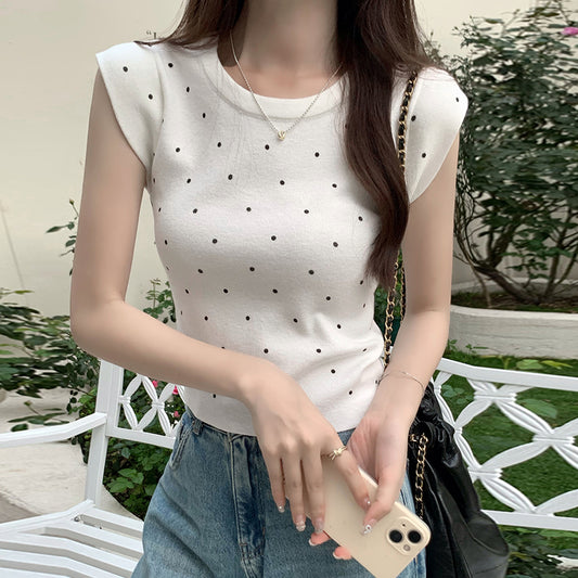 【tops】ドット柄ニットタンクトップG22064